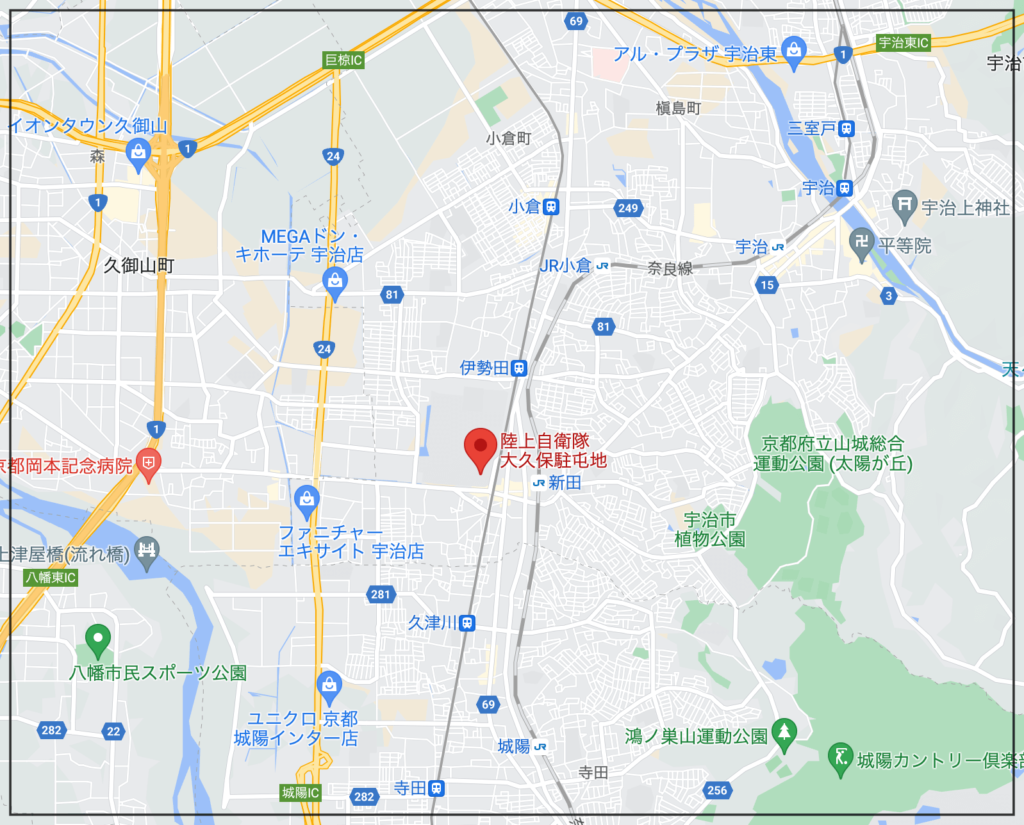 やす子さんが所属していた大久保駐屯地の周辺マップ
